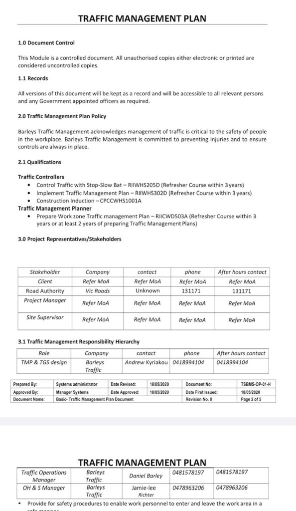 Traffic Management Plans